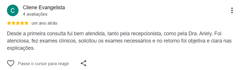 Avaliação pública de Cilene Evangelista no Google