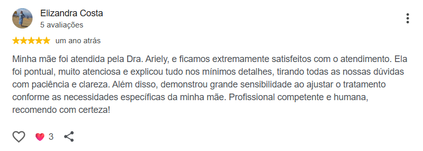 Avaliação pública de Elizandra Costa no Google