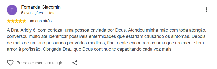 Avaliação pública de Fernanda Giacomini no Google