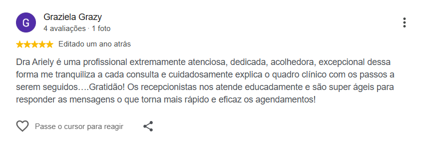 Avaliação pública de Graziela Grazy no Google