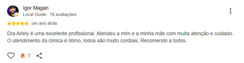 Avaliação pública de Igor Magan no Google