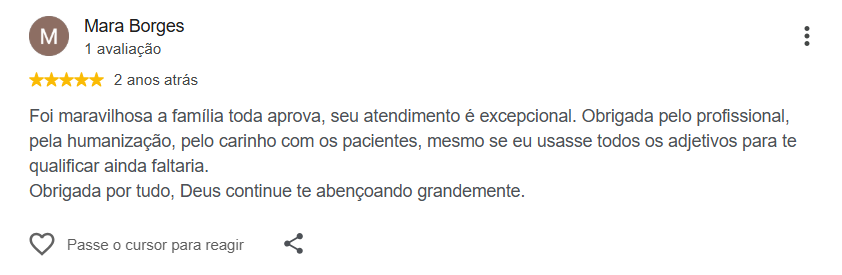 Avaliação pública de Mara Borges no Google