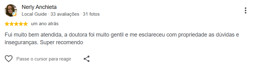Avaliação pública de Nerly Anchieta no Google