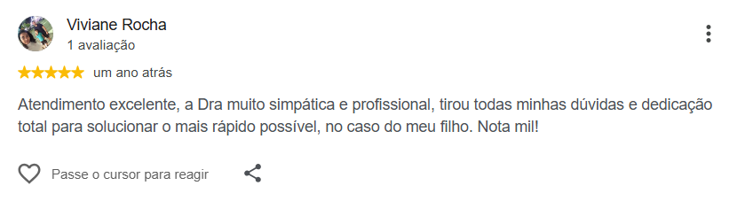 Avaliação pública de Viviane Rocha no Google