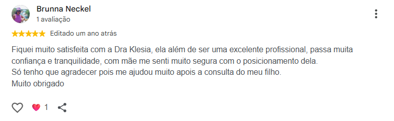 Avaliação pública de Brunna Neckel no Google