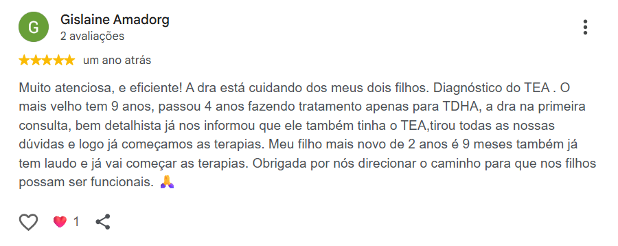 Avaliação pública de Gislaine Amadorg no Google