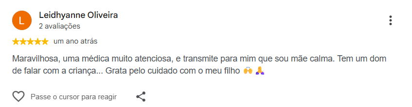 Avaliação pública de Leidhyanne Oliveira no Google