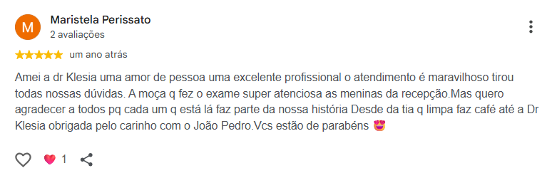 Avaliação pública de Maristela Perissato no Google