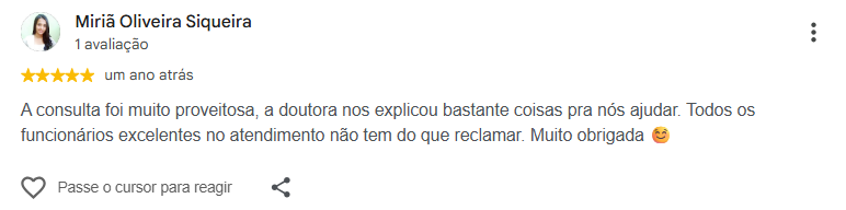 Avaliação pública de Miriã Oliveira Siqueira no Google