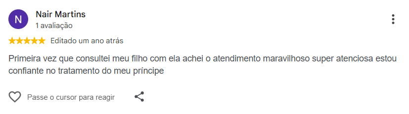 Avaliação pública de Nair Martins no Google