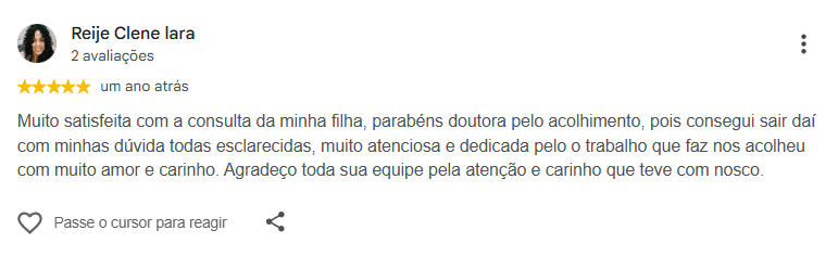 Avaliação pública de Rejje Clene Iara no Google