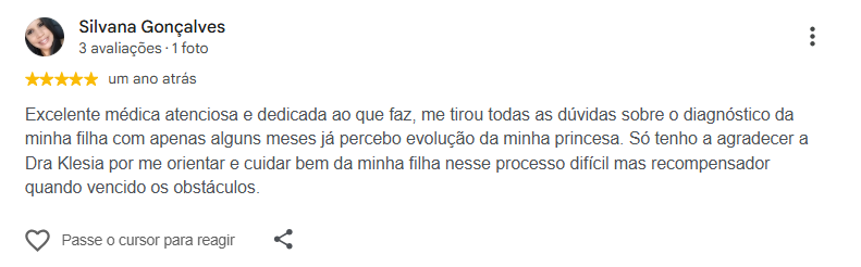 Avaliação pública de Silvana Gonçalves no Google
