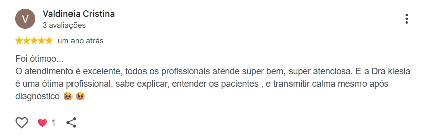 Avaliação pública de Valdineia Cristina no Google