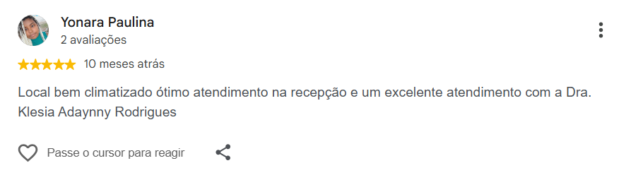 Avaliação pública de Yonara Paulina no Google