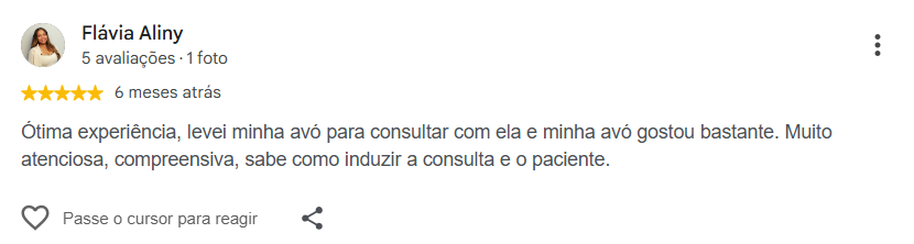 Avaliação pública de Flávia Aliny no Google