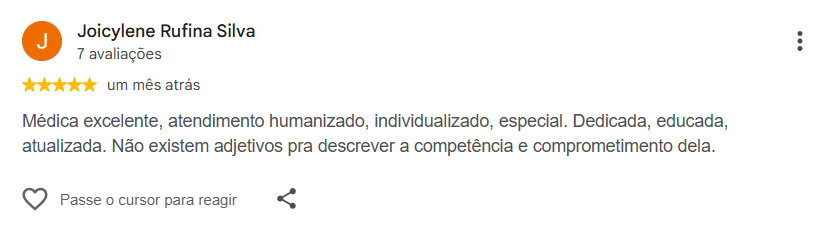 Avaliação pública de Joicylene Rufina Silva no Google