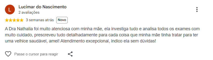 Avaliação pública de Lucimar do Nascimento no Google