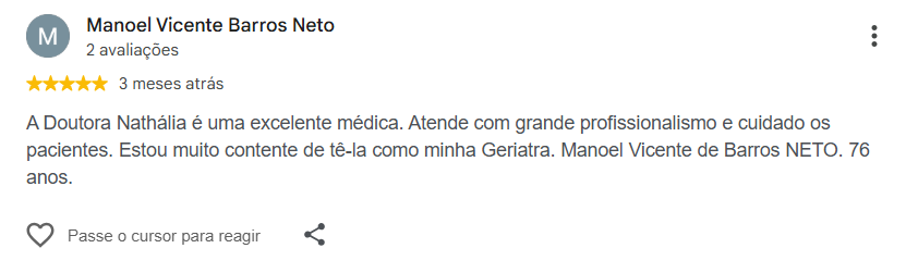 Avaliação pública de Manoel Vicente Barros Neto no Google