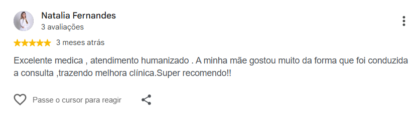Avaliação pública de Natalia Fernandes no Google