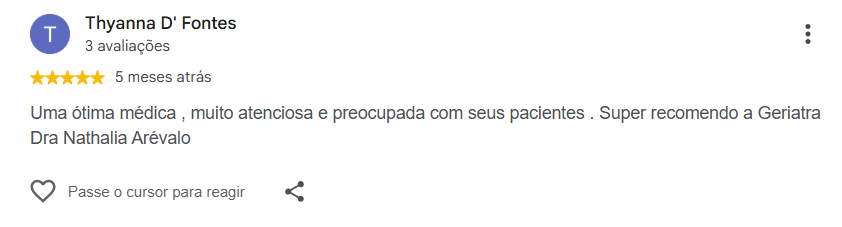 Avaliação pública de Thyanna D' Fontes no Google