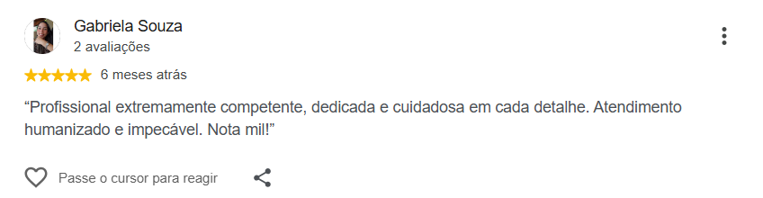 Avaliação pública de Gabriela Souza no Google