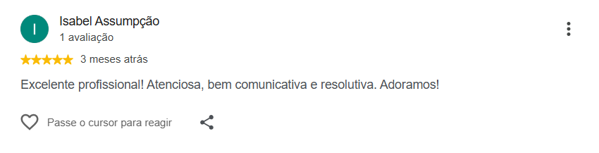 Avaliação pública de Isabel Assunção no Google