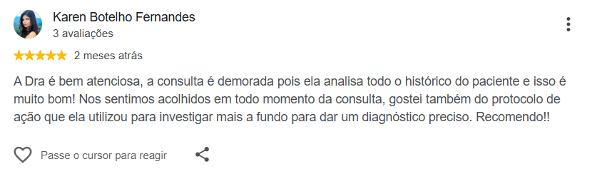 Avaliação pública de Karen Botelho Fernandes no Google