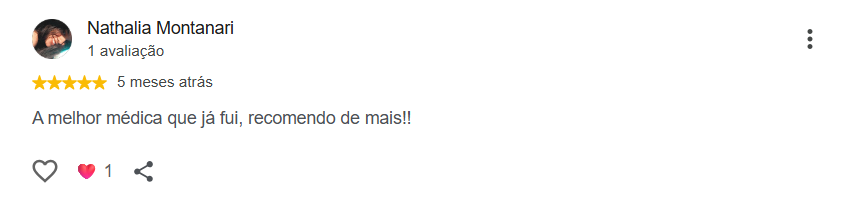 Avaliação pública de Nathalia Montanari no Google