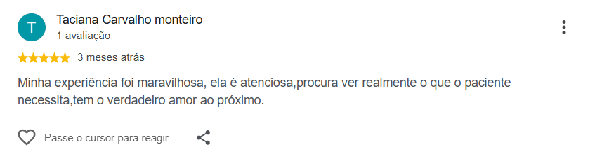 Avaliação pública de Taciana Carvalho Monteiro no Google