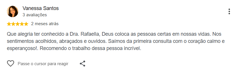 Avaliação pública de Vanessa Santos no Google