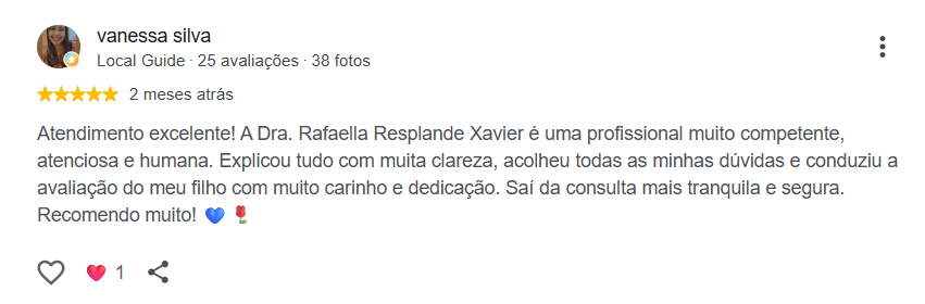 Avaliação pública de Vanessa Silva no Google