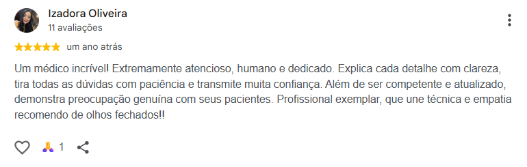 Avaliação pública de Izadora Oliveira no Google
