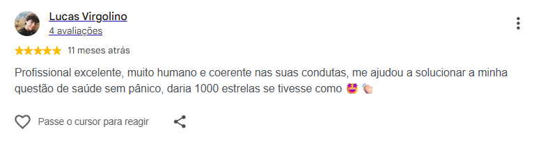 Avaliação pública de Lucas Virgolino no Google