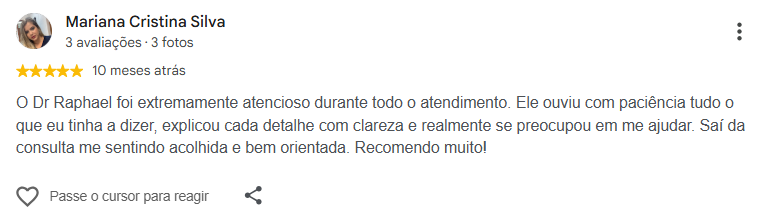Avaliação pública de Mariana Cristina Silva no Google