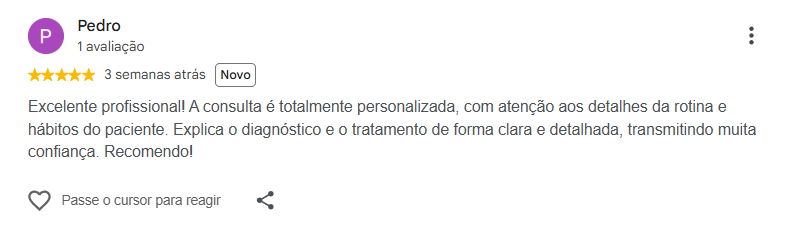 Avaliação pública de Pedro no Google